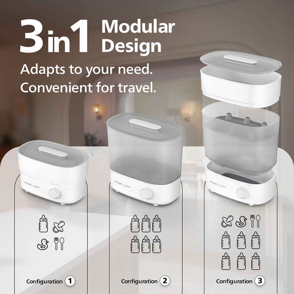 Philips Avent Bottle Sterilizer | Kills 99% Germs | Natural Steam | Stays 24hrs | SCF291/00