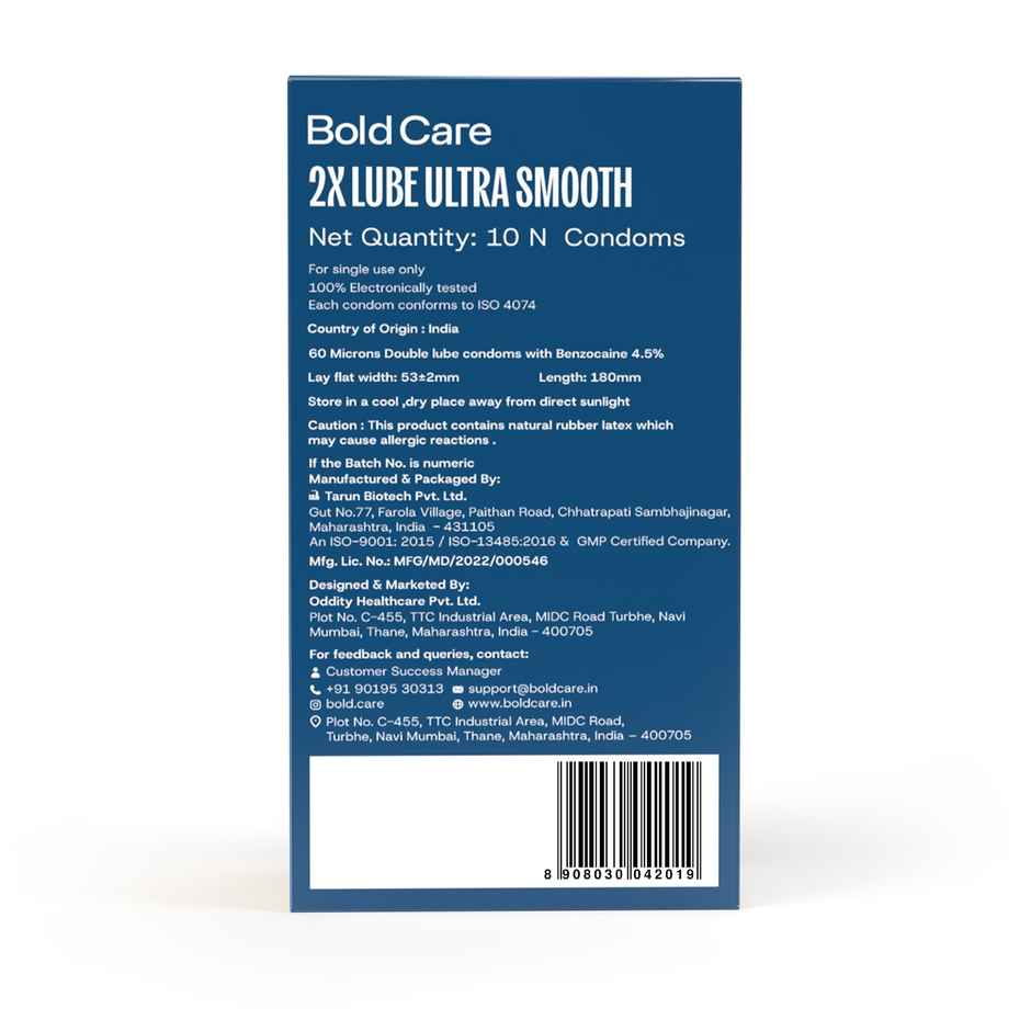 Bold Care 2X Extra Lubricated Delay Condoms with 4.5% Benzocaine