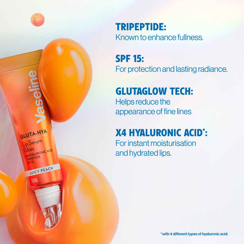 Vaseline Gluta-Hya Juicy Peach Lip Serum Gloss | 4X Hyaluronic Acid & Tripeptide | SPF 15