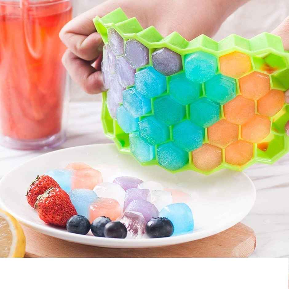 YouBee Silicone Ice Cube Tray for Freezer| Honeycomb 37 Cavity Ice Cube Mould | Multi-Color