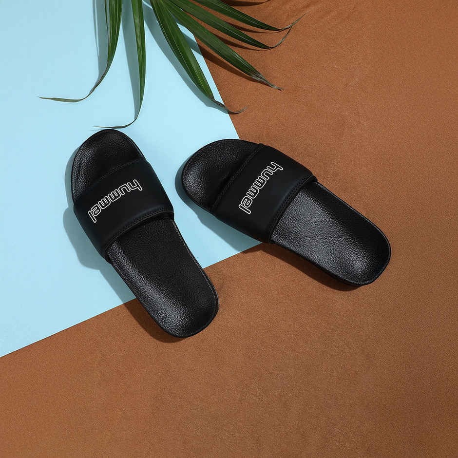 hummel Classic lightweight slides for Men with Cushioned Sole and Arch Support | Black | 8