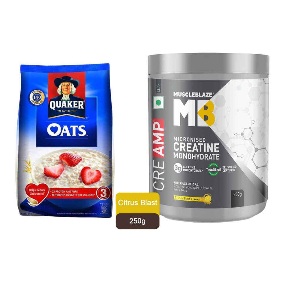 Muscleblaze Creatine Monohydrate Creamp With Creabsorb (Citrus Blast, 62 Servings) (320g) & Quaker Oats (1kg) Combo