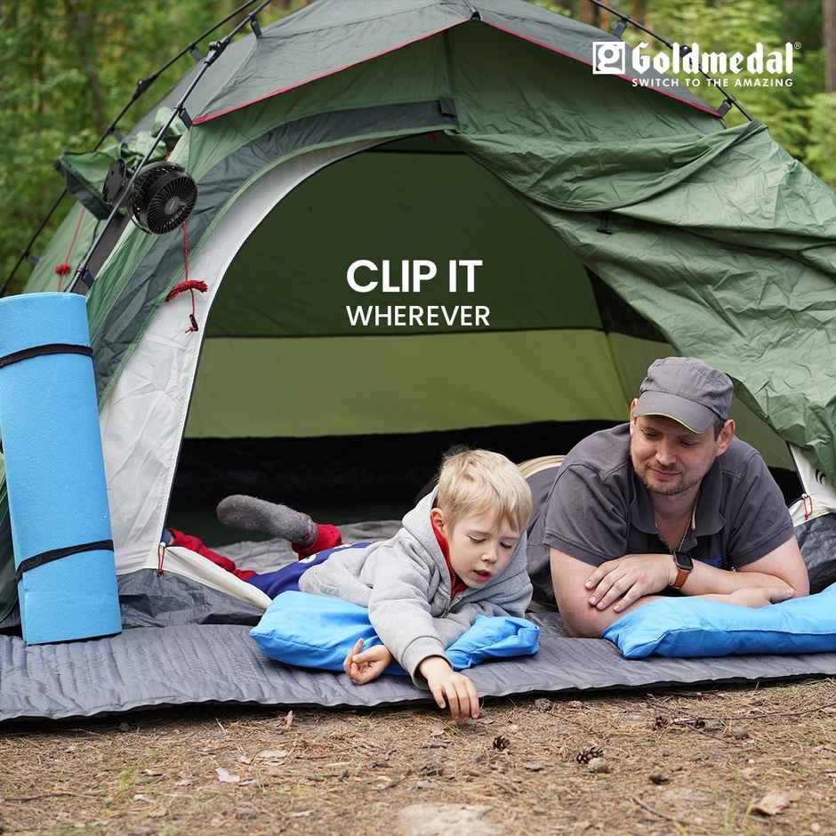 Goldmedal i-Fan 100mm Mini Portable Clip Fan | USB Charging | Desk Mountable & Multi-Clip Function | 3 Speed Modes (Black)