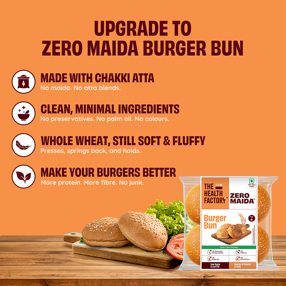 The Health Factory Zero Maida Burger Bun (Pack Of 4) | Clean Label, Not Brown