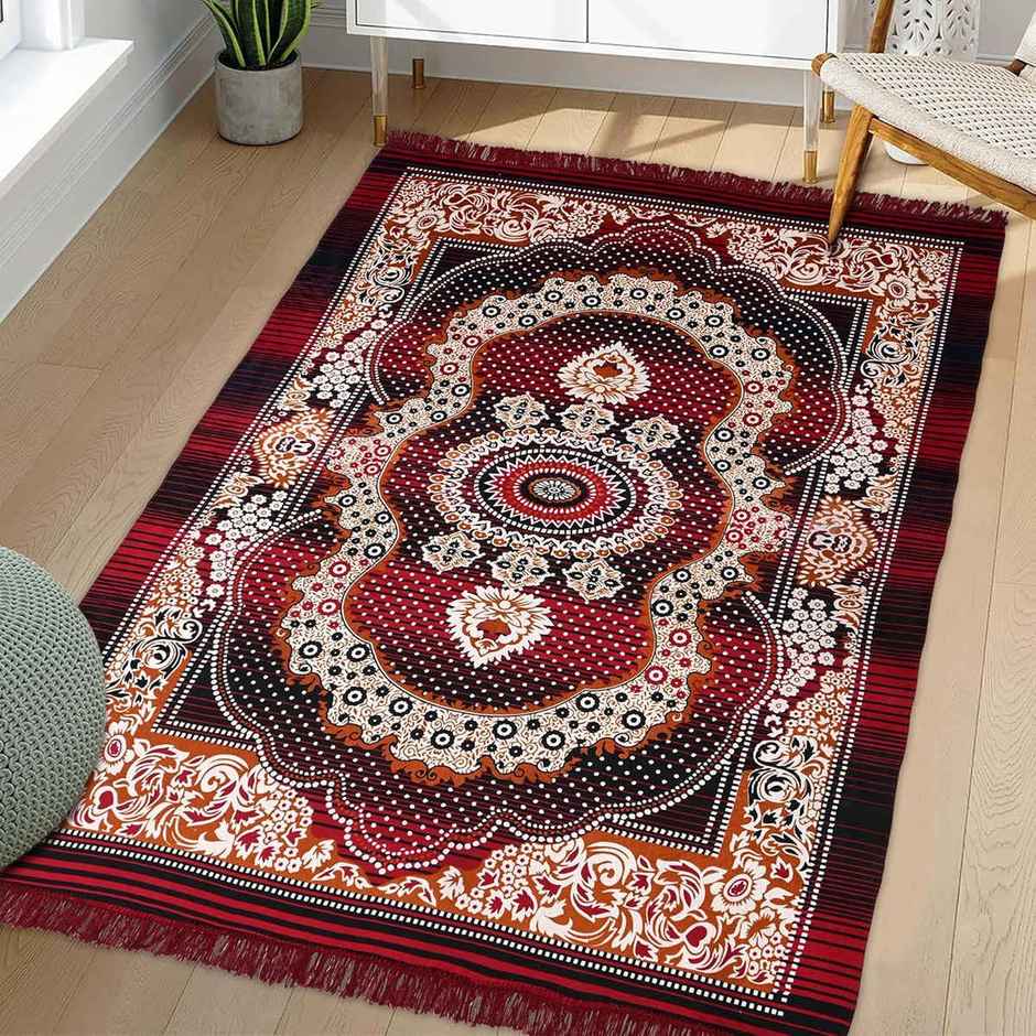 Kuber Industries Carpet|Water AbBAUption Kalamkari Paisley Pattern Floor Mat - Maroon