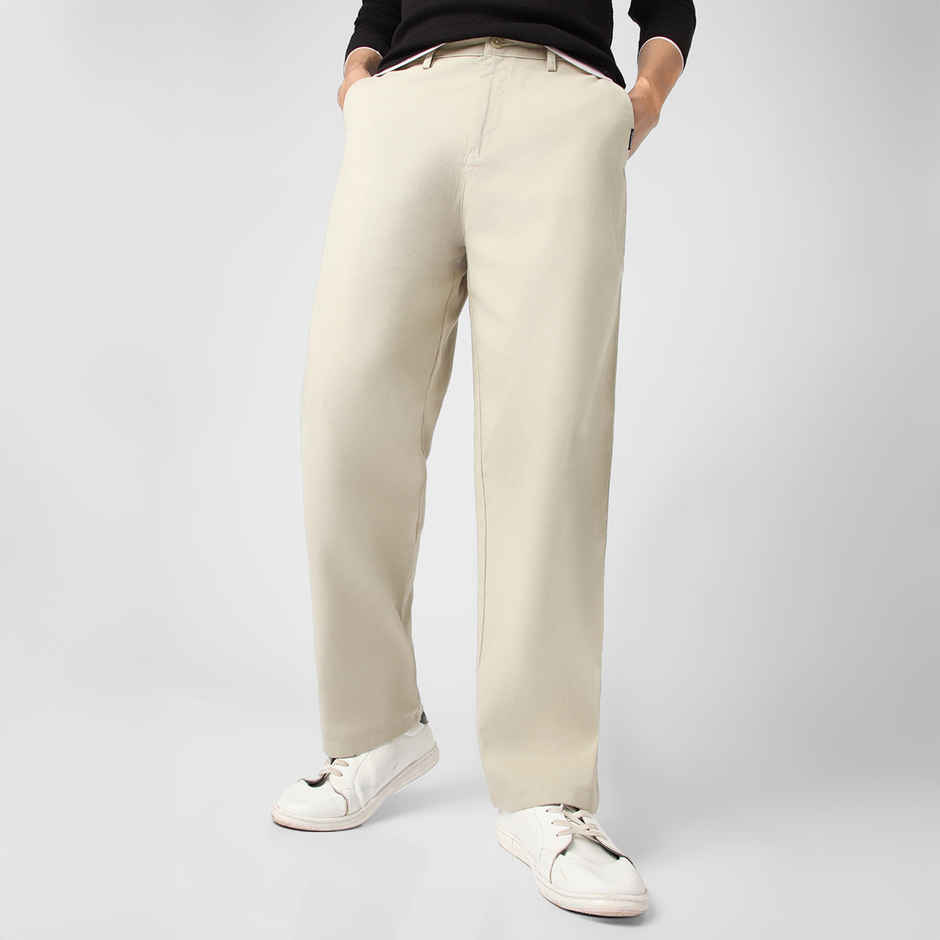 Urbano Fashion Men's Chino Trousers Loose Baggy Fit Solid Non-Stretchable | Light Grey | 30