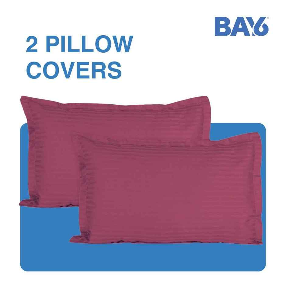 BAY6 Microfibre Solid Stripe Double Bedsheet - Wine Red | 220 x 240 cm + Two Pillow Covers