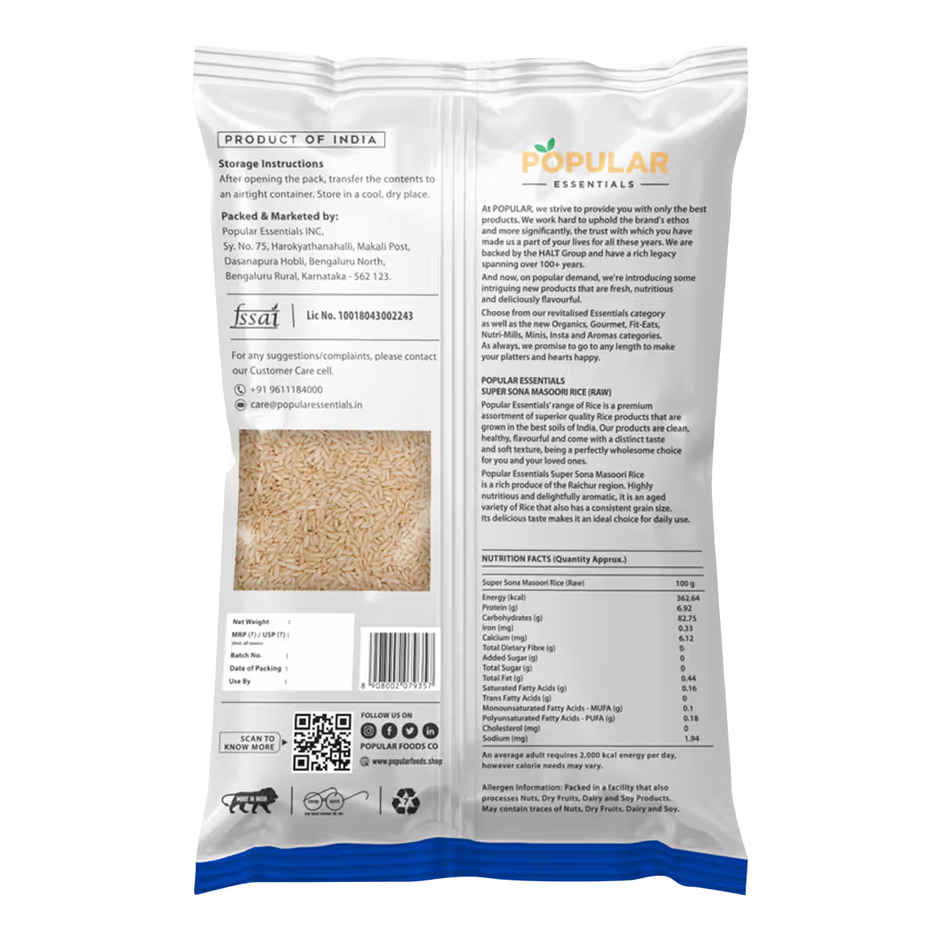 Popular Essentials Super Sona Masuri Raw Rice