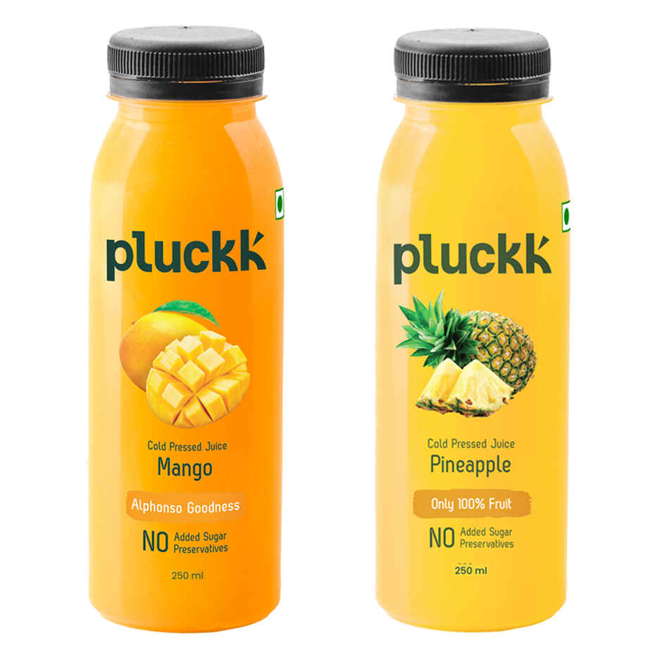 Pluckk Fresh Mango Fruit Juice (250ml) & Pluckk Cold Pressed Pineapple Juice (250ml) Combo