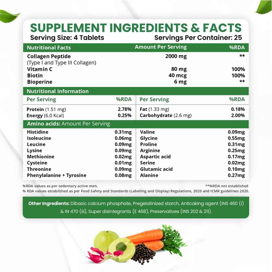 Himalayan Organics VEGan Collagen 2000Mg 100 VEG Tablets