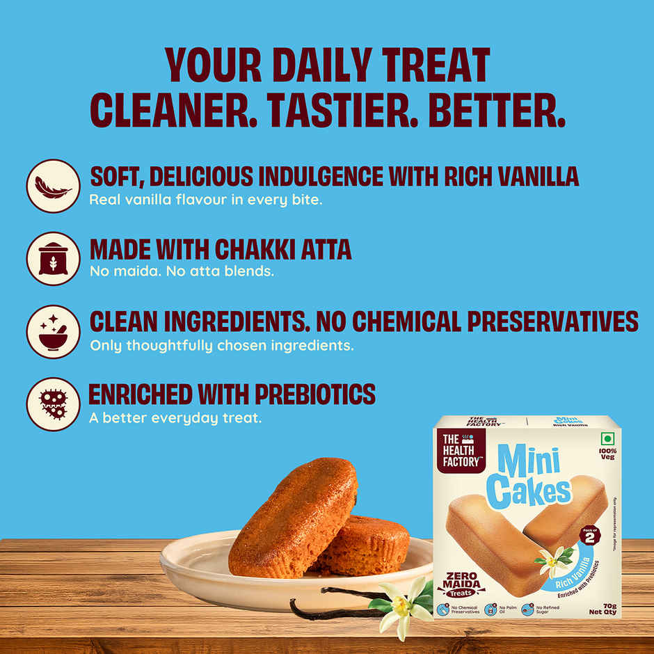 The Health Factory Mini Cakes Rich Vanilla | Zero Maida | Tea Cake | Eggless