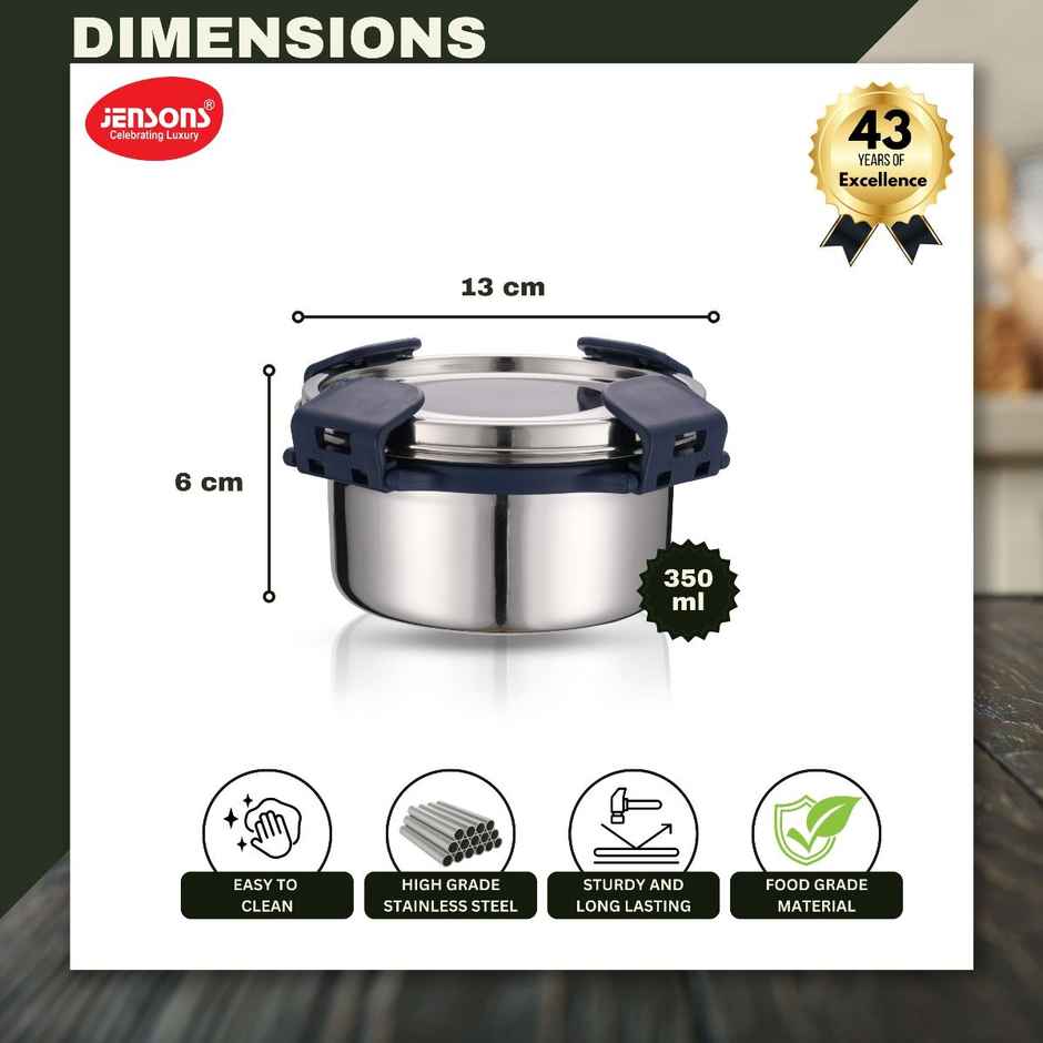 Jensons Stainless Steel Quade Leak Lock Container 350 ml Combo