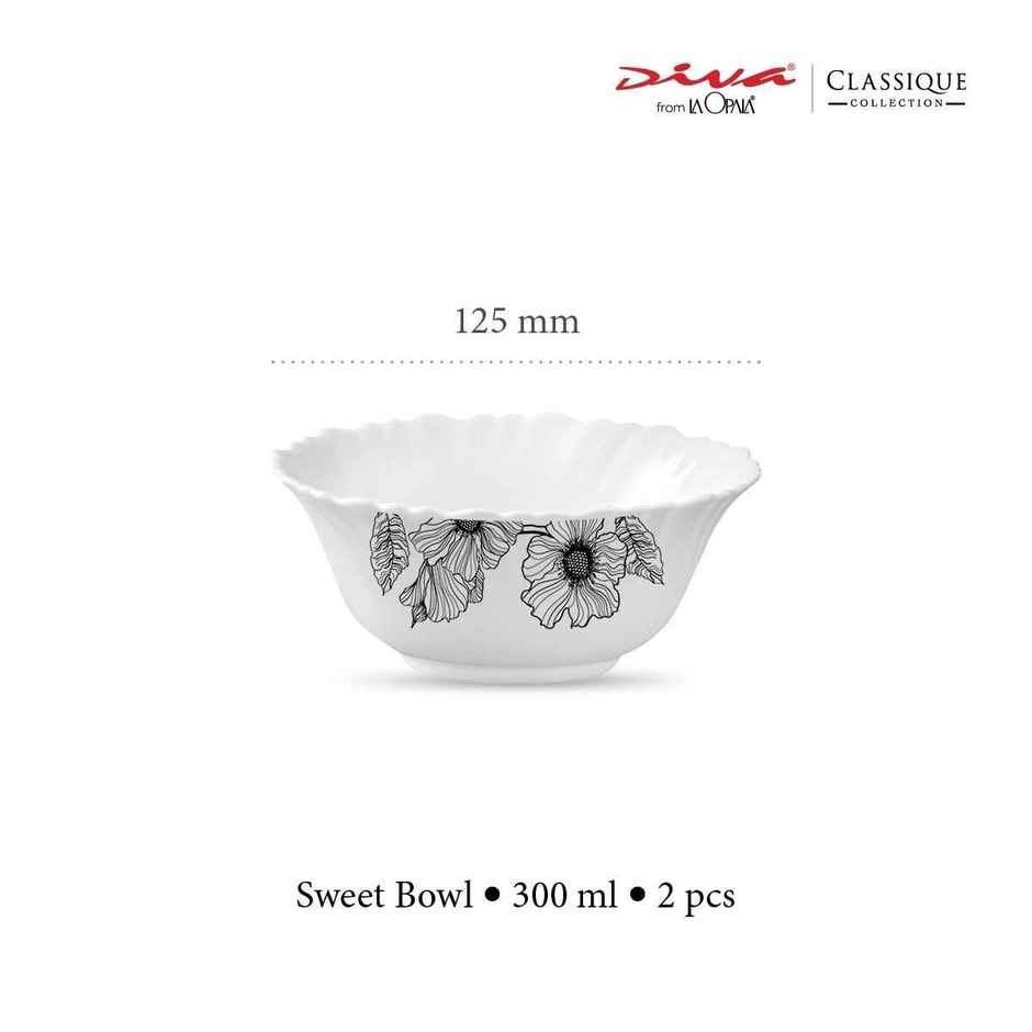 La Opala Diva Classique Sweet Bowl Set of 2 | Opal Glass Dessert Bowls for Gifting - White