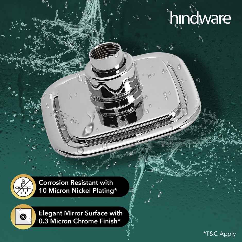 Hindware 100 mm ABS Easy Clean Rain Shower with 225 mm Arm - Square with Grey Finish