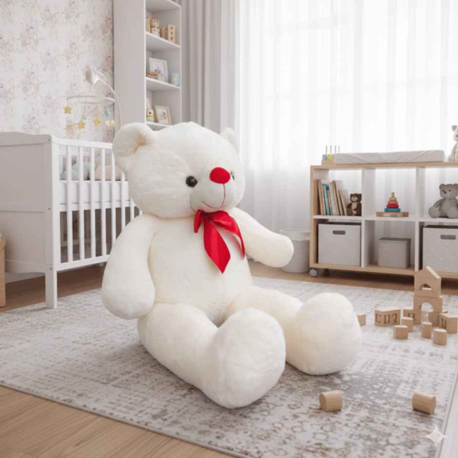 Toytales Wolly Bear Cream 90cm|Teddy Bear |Plush Toy |Soft Toy|Animal With Ribbon|Cute Toys For Kids