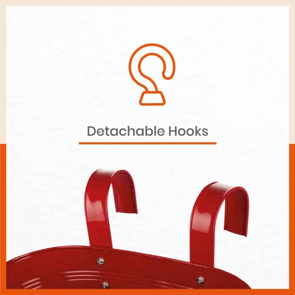 Bathla Hanging Metal Pots Holders Set of 5 - ARA | Detachable Double Hooks | Red
