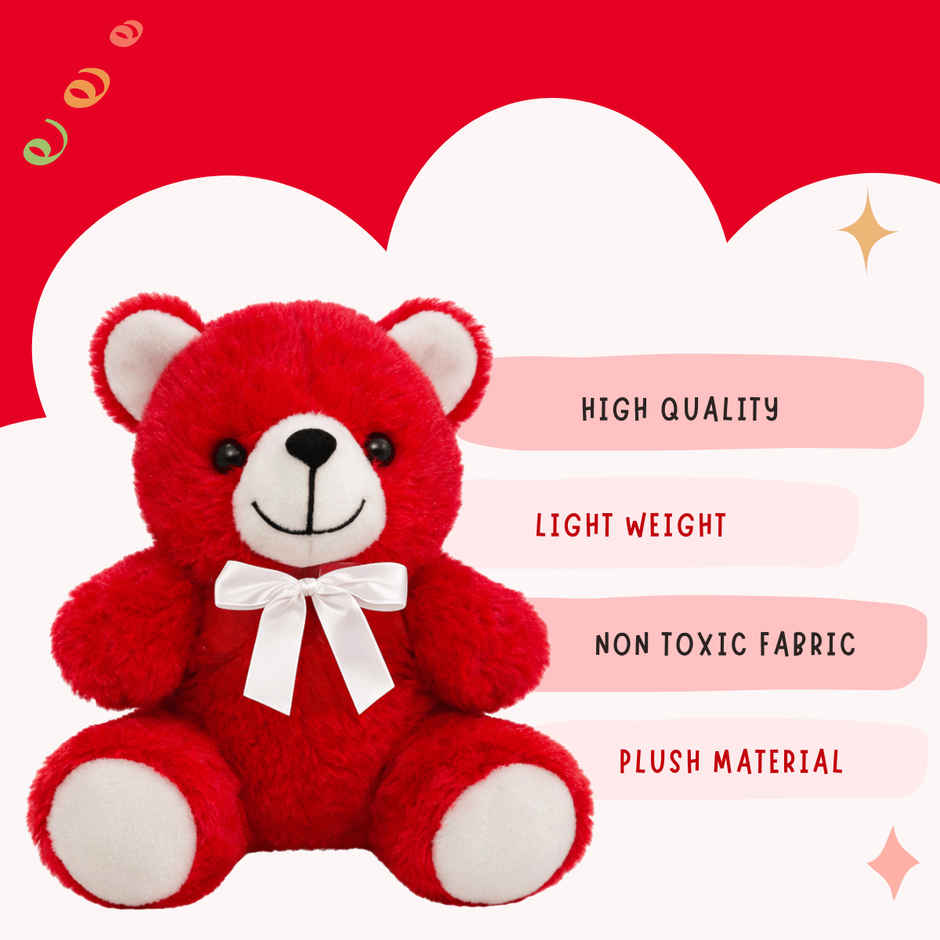 ToyTales Teddy Bear Soft Toy | Plushie Stuffed Animal Toys | Birthday Gift for Kids | Red | 25cm