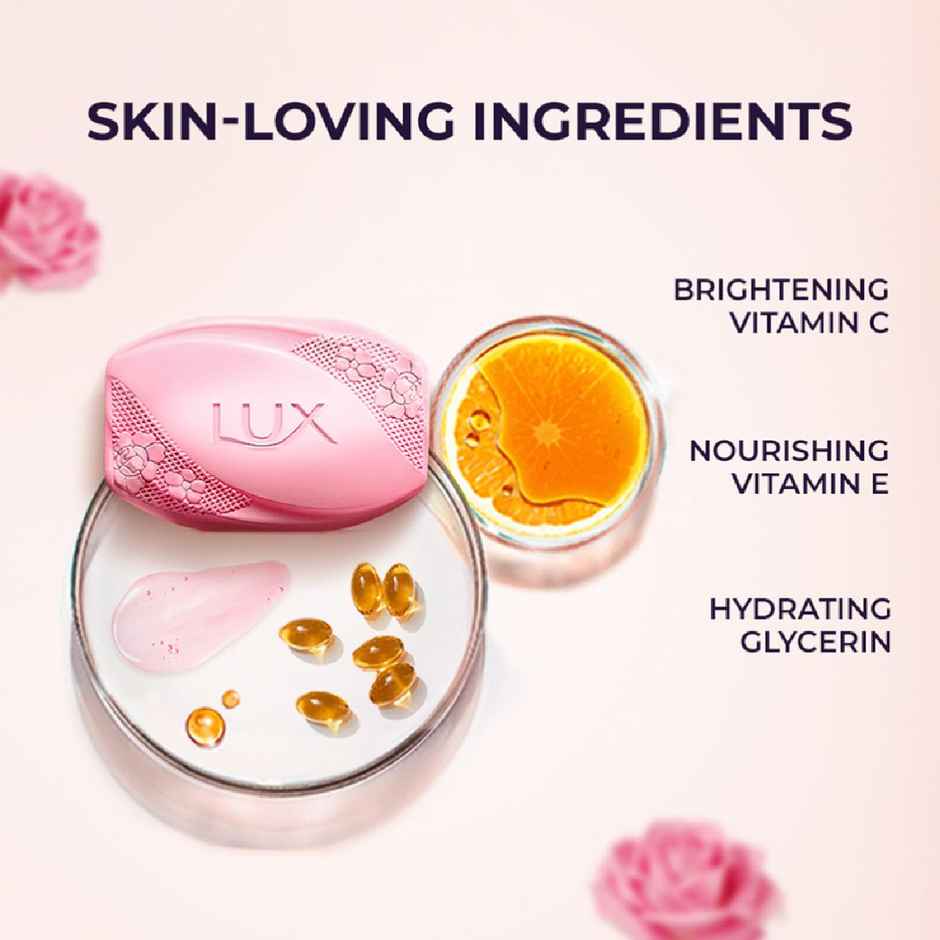 LUX Lush Rose Glowing Bathing Soap Bar with Vitamin C & E For Visibly Glowing Skin