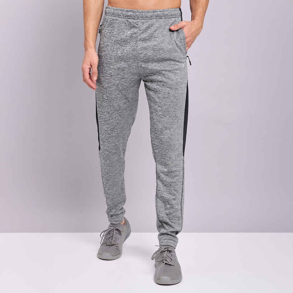 Technosport Men Poly Melange Slim Fit Sports Trackpants with TECHNO DRY | Black Melange | XXL