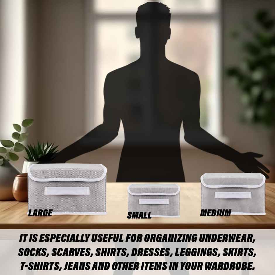 Kuber Industries Non-Woven Plain Dhakkan Drawer Storage Box|Large|Pack of 4|Gray