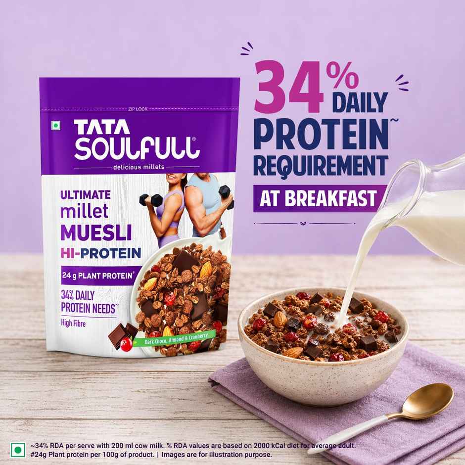 Tata Soulfull Ultimate Hi-Protein Millet Muesli | 24g Protein | Choco Almond Cranberry