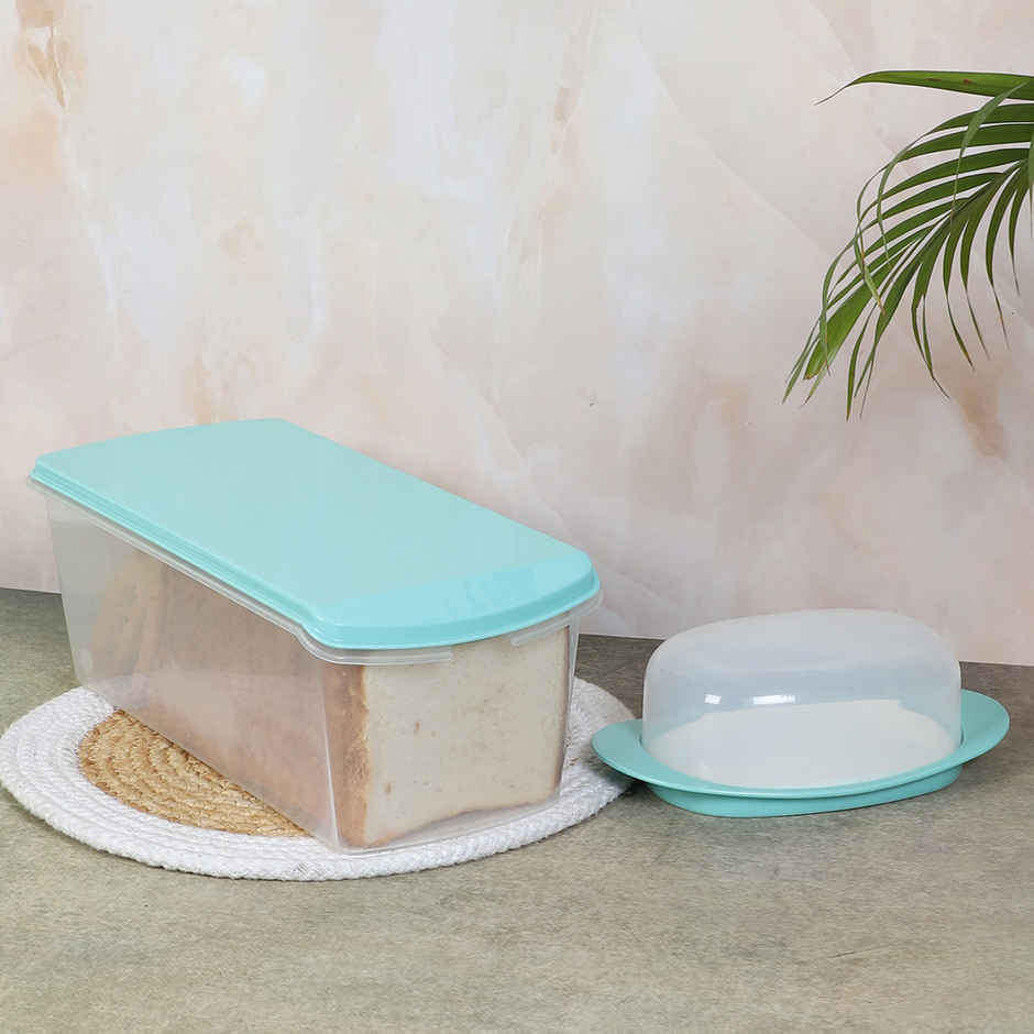Gluman Plastic Big Bread Box with Butter DishCombo Set | Sea Green
