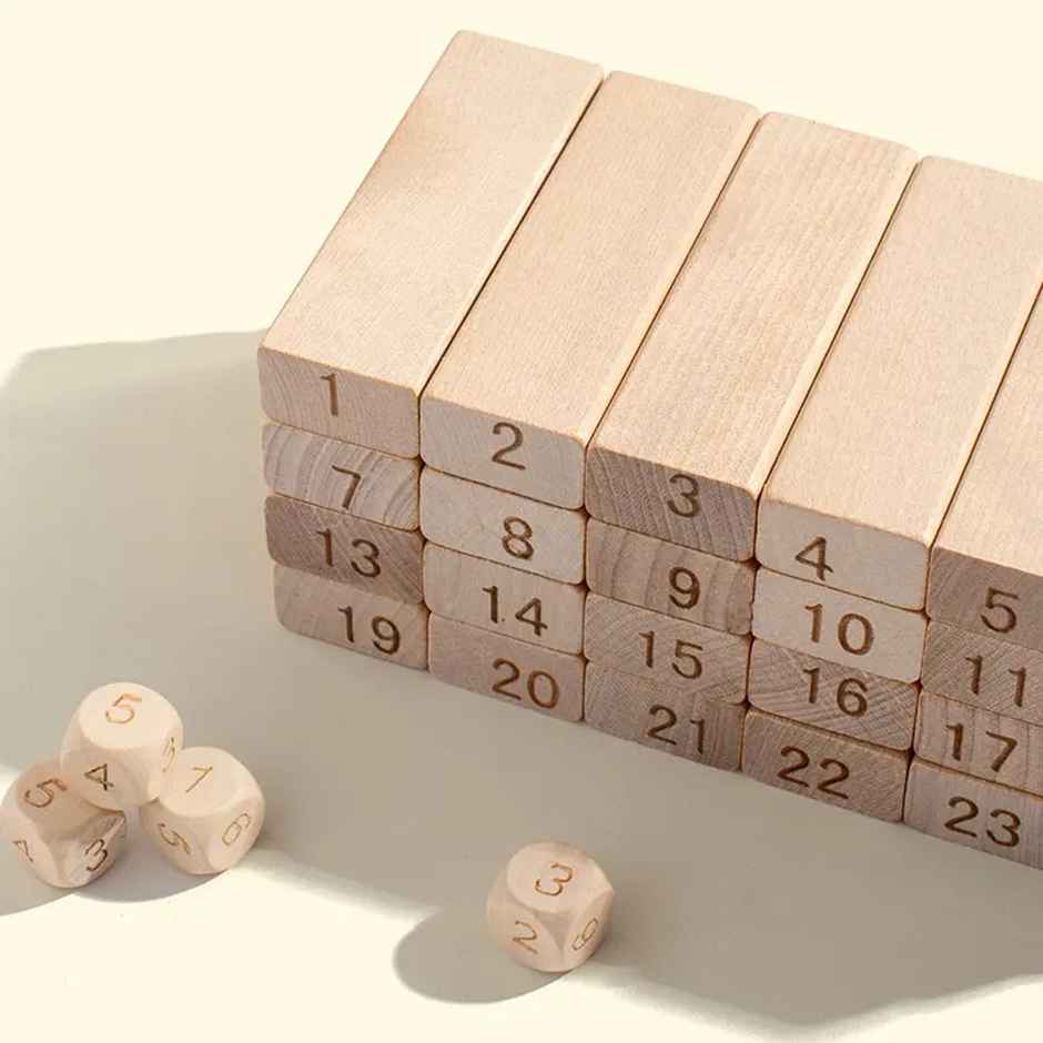 Fablue Wooden Numbered Stacking & Balancing Tower Puzzle Game For Adult & Kids - Wooden Blocks Game