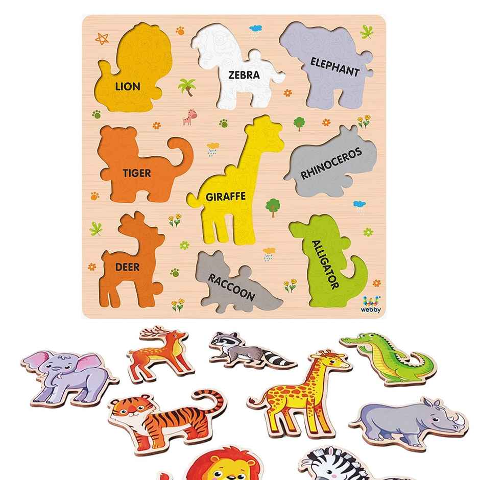 Webby Wooden Animals Montessori Educational Pre-School Puzzle Board Toy for Kids