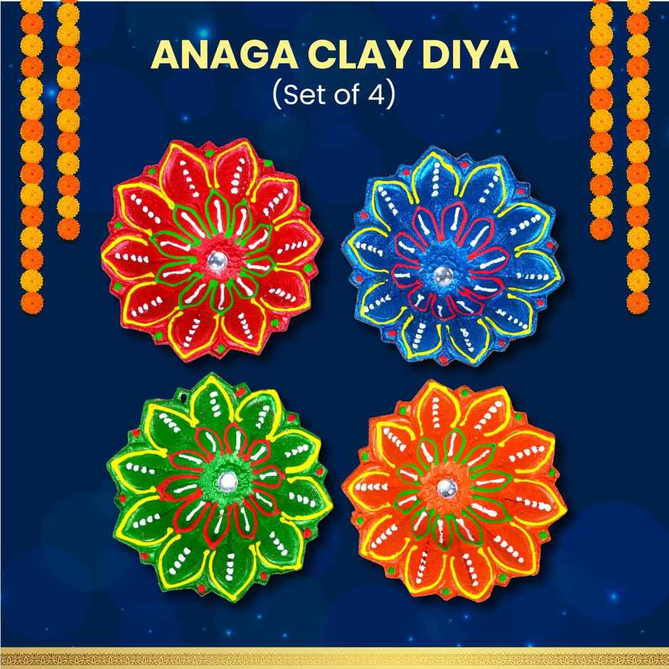 Anaga Clay Diya | Multicolour | Pack Of 4 | Designer Diya | Dealberg