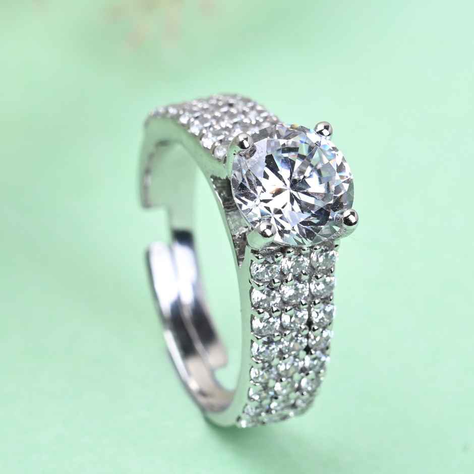 Clara Pure 925 Sterling Silver Statement Solitaire Finger Ring With Adjustable Band