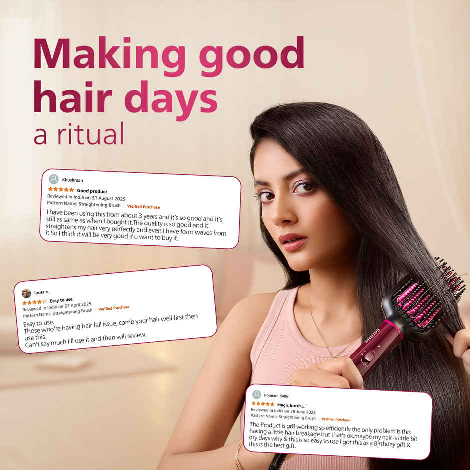 Philips Hair Straightener Brush|Naturally Straight Hair in 5 Min|Thermoprotect Technology BHH730/00