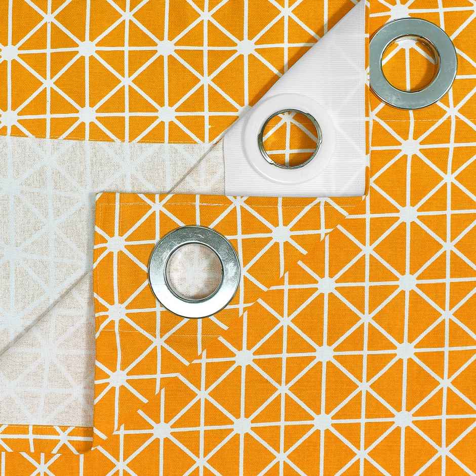 Story@Home 300 GSM 100 % Cotton Abstract 1 U Door Curtain | Orange & White