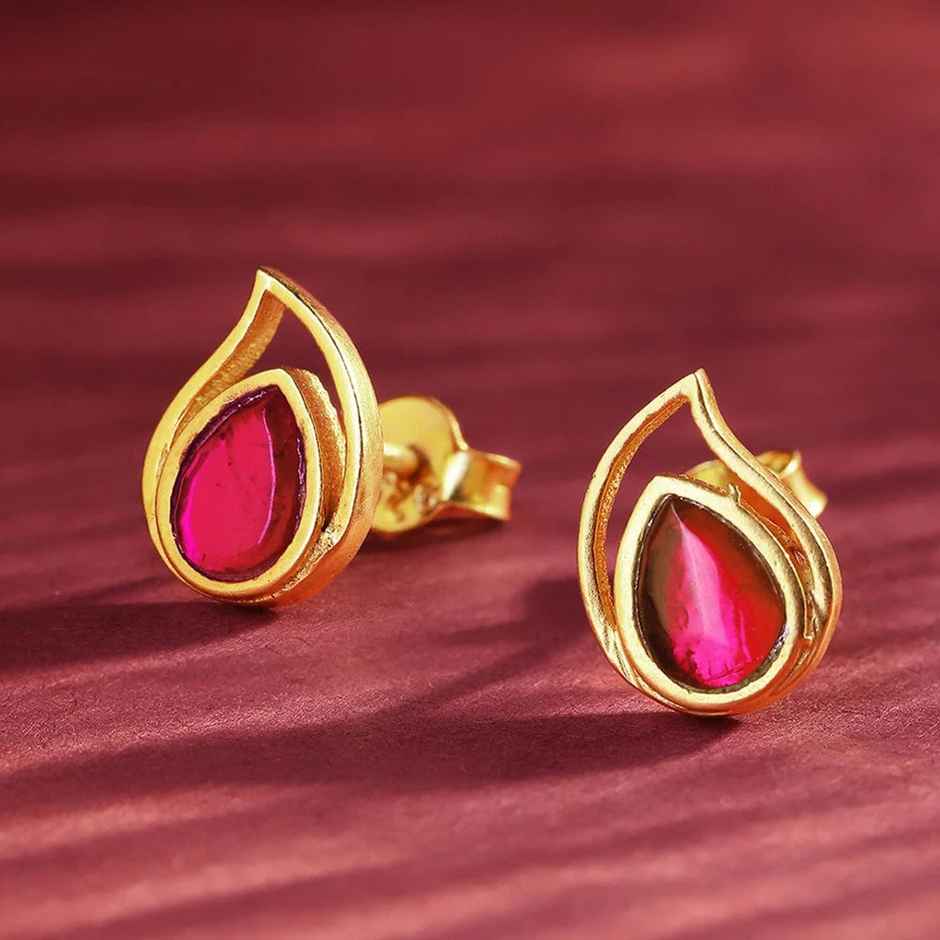 Unniyarcha 92.5 Silver Red Kundan Drop Earrings