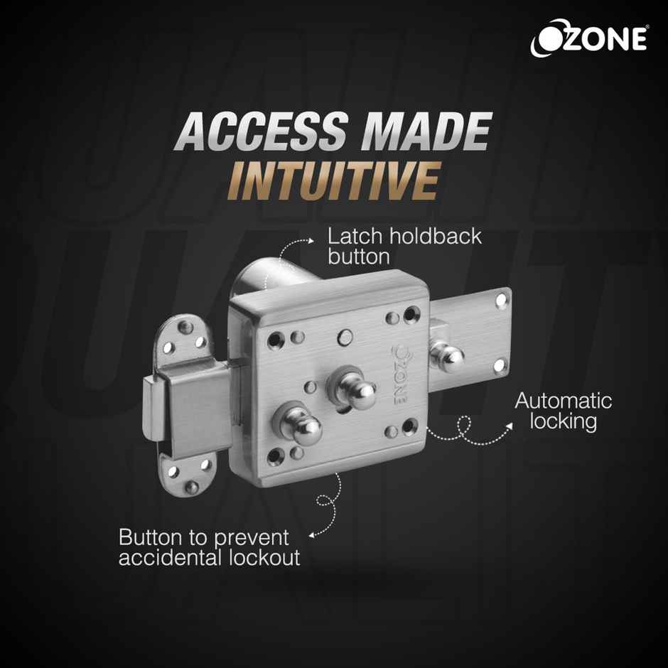Ozone Night Latch With High-Strength Deadbolt | Door Thickness 40mm - Stainless Steel Finish