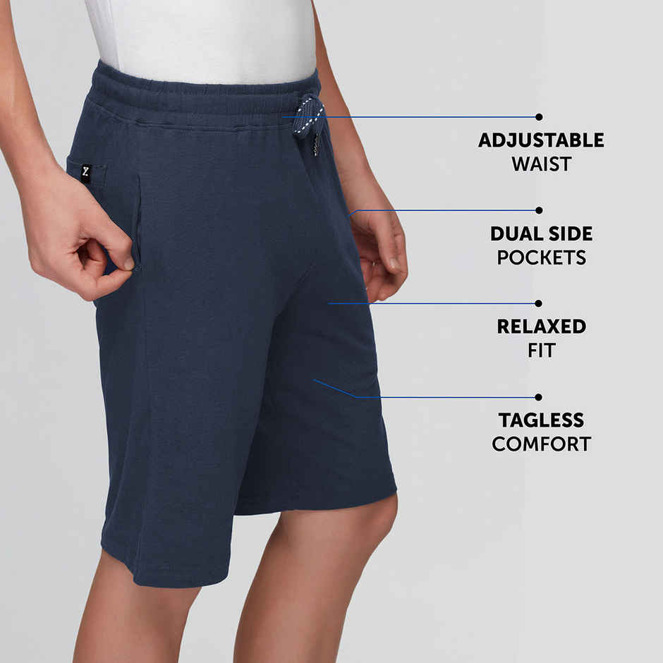 XYXX Ace Cotton Modal solid Shorts | 2 Side Pocket with zip | Dress Blue- S