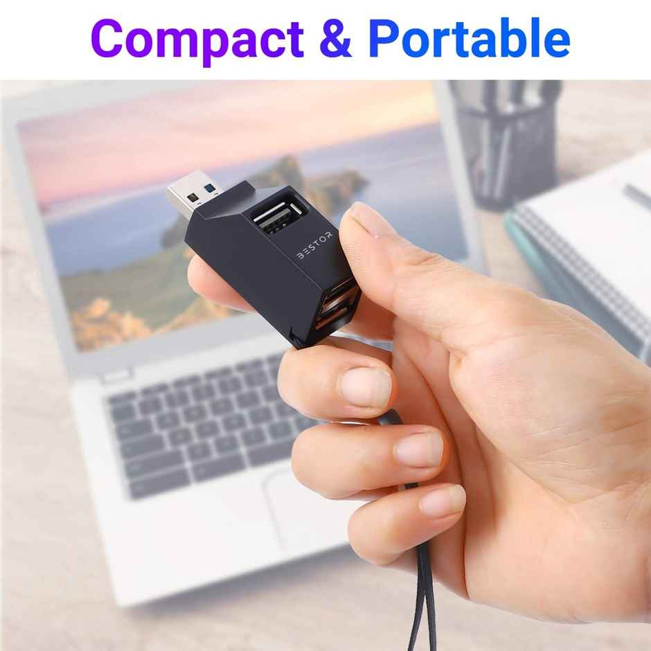 Bestor USB C Hub Multiport Adapter 3-in-1 Aluminum USB C to USB Adapter with 3 USB Ports, Compact for MacBook Pro, Chromebook, Galaxy, Surface, Notebook PC, Keyboard, Mouse, and Fast Data Transfer - Black