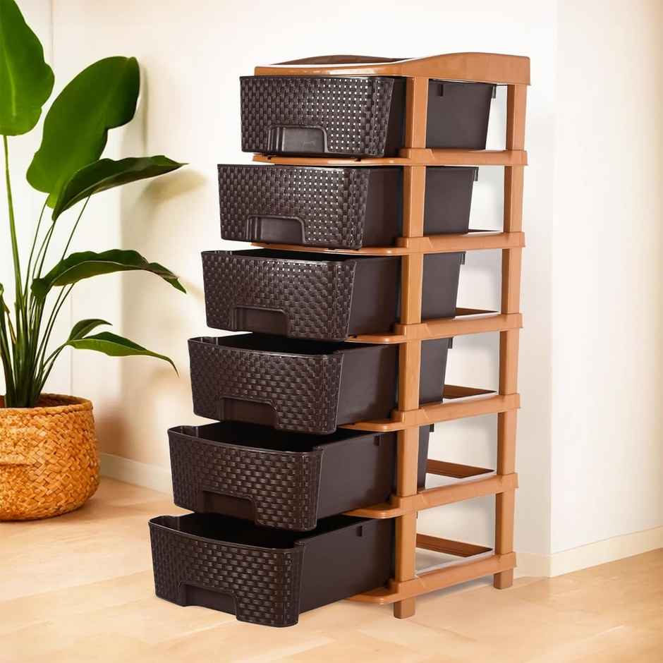 Kuber Industries Modular 6-Layer & 63 L Plastic Drawer Storage Organiser | Chocolate Brown