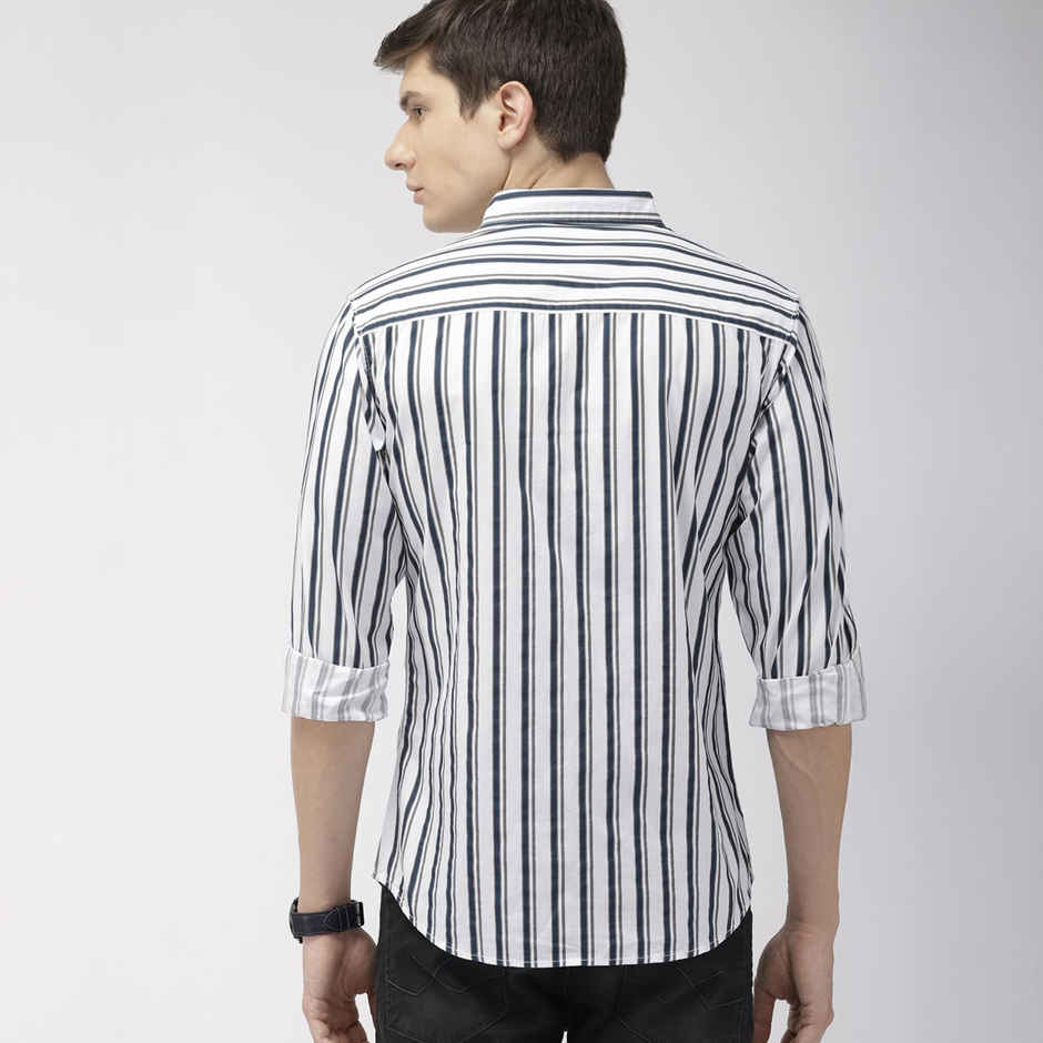 The Indian Garage Co Men's Slim Fit Multi Stripes Casual Shirt | White - M