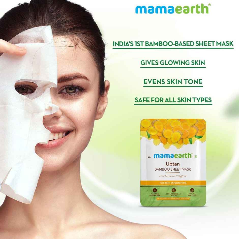 Mamaearth Ubtan Bamboo Sheet Mask with Turmeric & Saffron for Skin Brightening - 25 g