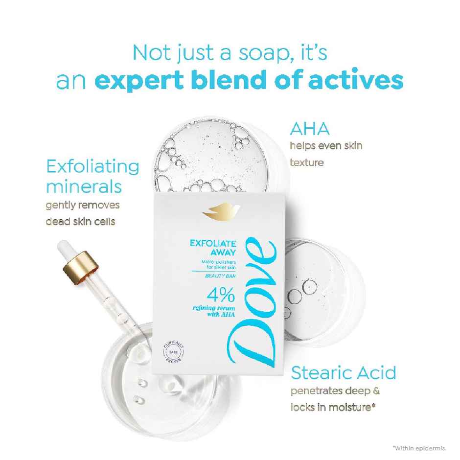 Dove 4% Refining Serum + AHA Exfoliate Away Serum Beauty Bar| Pack of 3