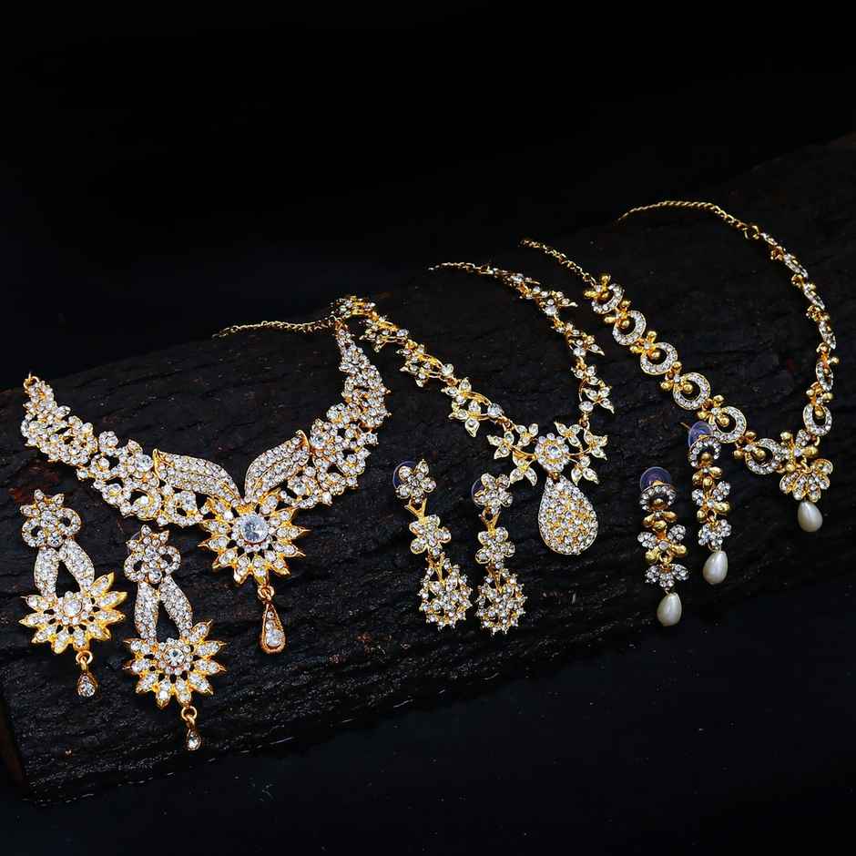 Sukkhi Dazzling Gold Plated Austrian Diamond Choker Necklace Set Combo For Women