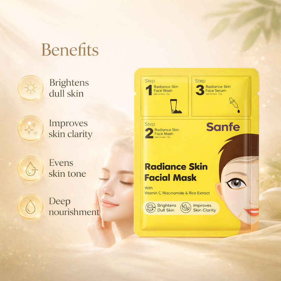 Sanfe Radiant Skin Facial Mask | Skin Brightening | Single Use | Lemon