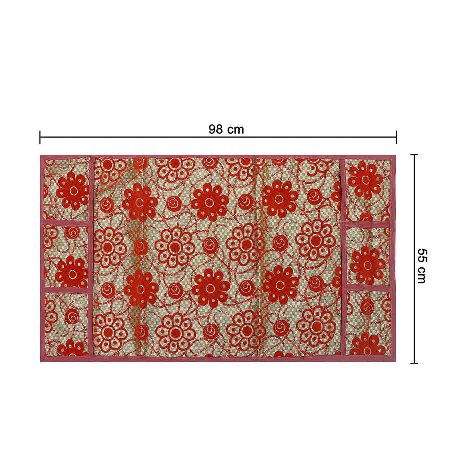 Homeharmony Red Floral Design Fridge Cover With Six Side Pockets
