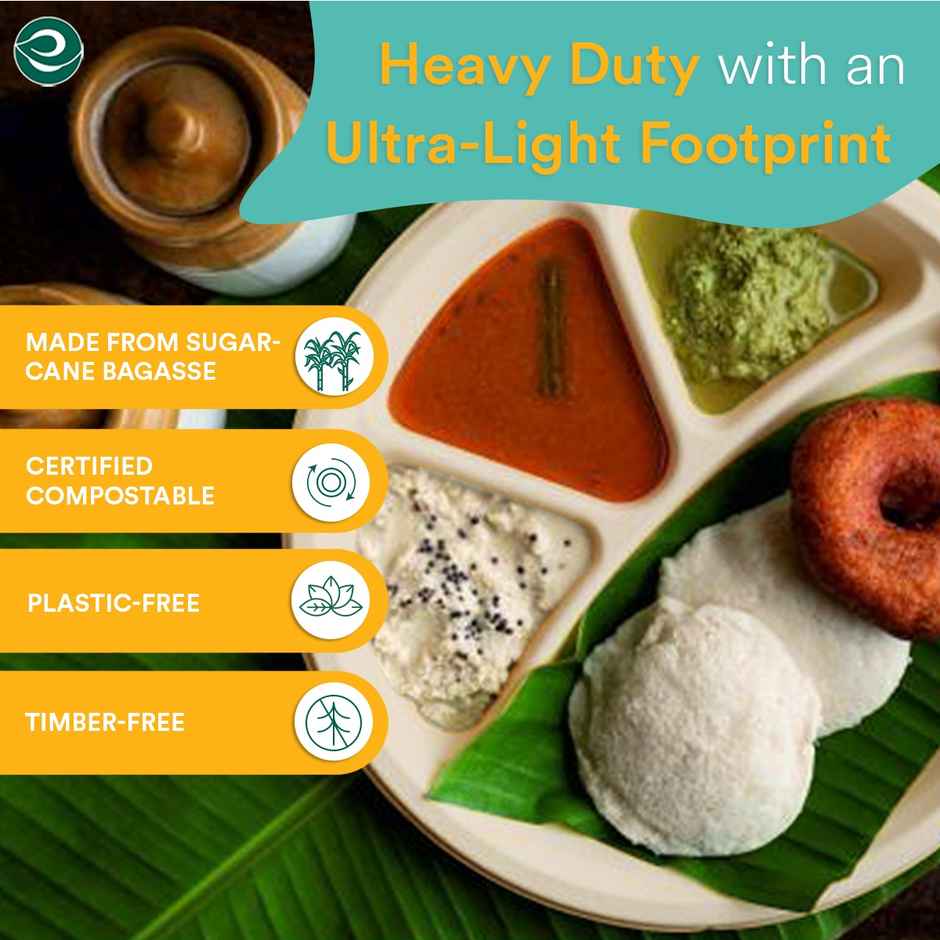 Disposable Plate | Round | 11 inch | 4 Compartment | 10 Count | Eco Soul