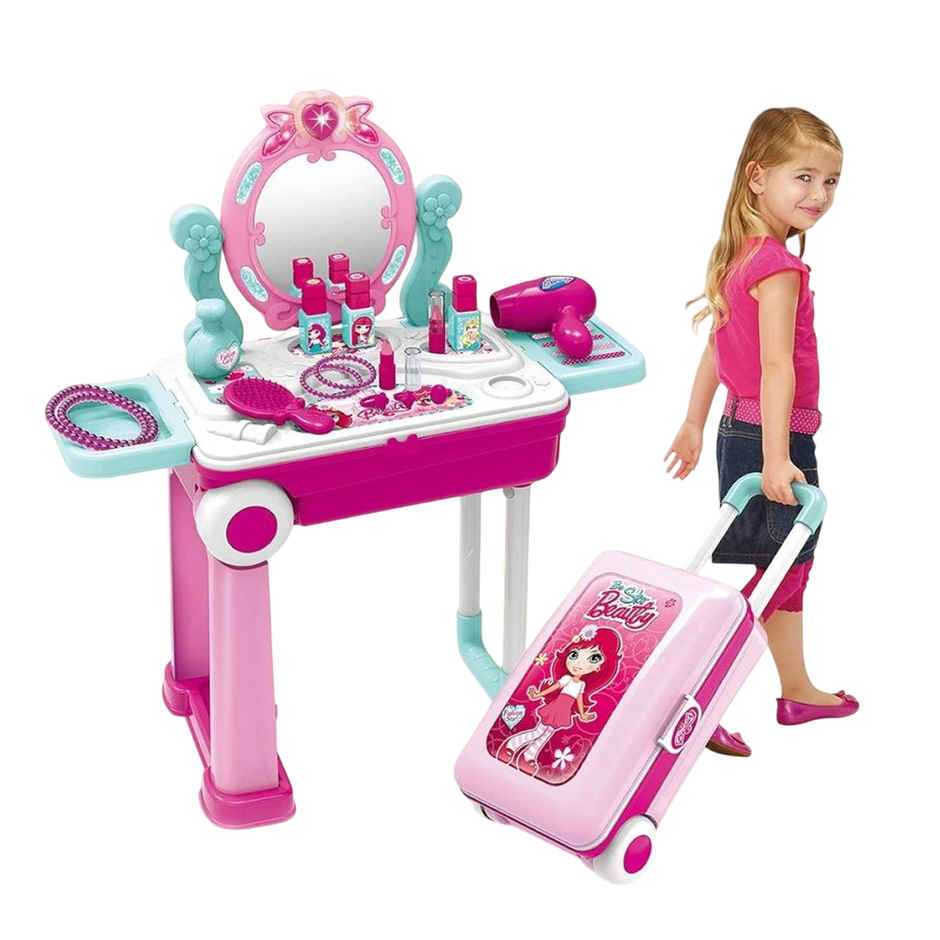 Wembley Kids Makeup Kit Pretend Play With Accessories and Trolley | For Girls & Kids 3+ | Assorted