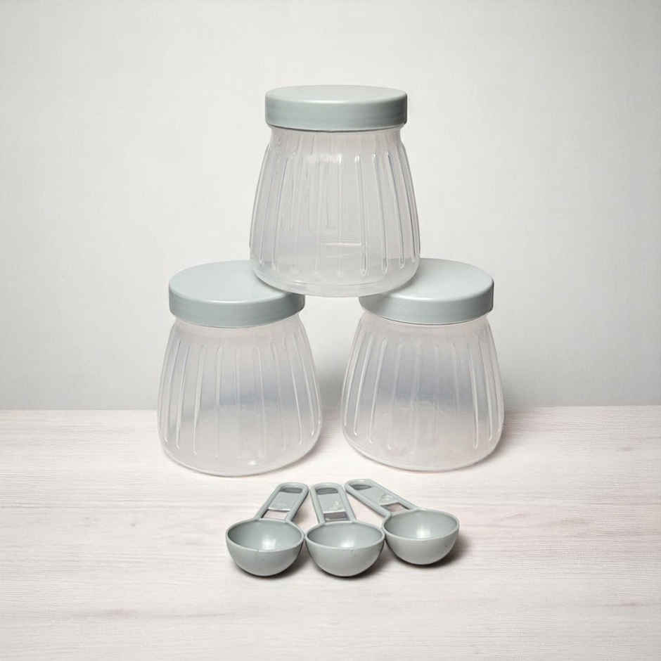 Plastic Container Set with Spoon, Jars 250ml each | Grey | Set of 3