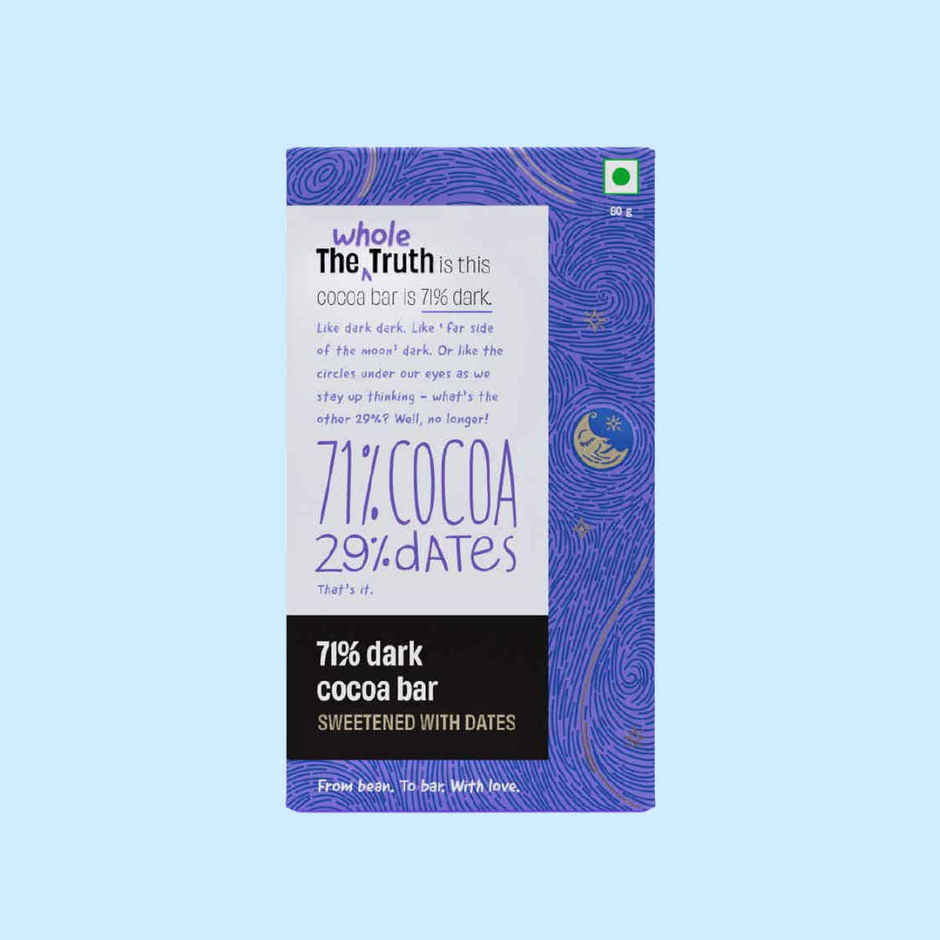 The Whole Truth Dark Cocoa Bar- 71% Dark | 80 G | Sweetened With Dates