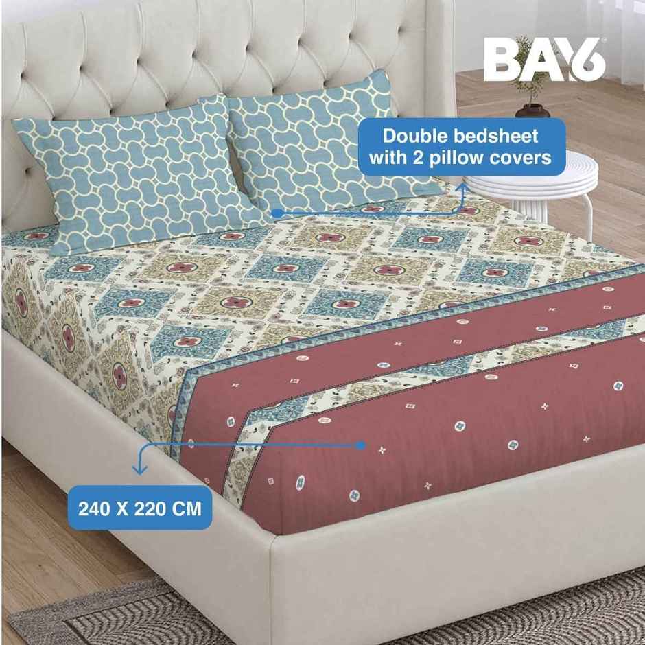 BAY6 Microfibre Floral Print Double Bedsheet | 220 x 240 cm + Two Pillow Covers