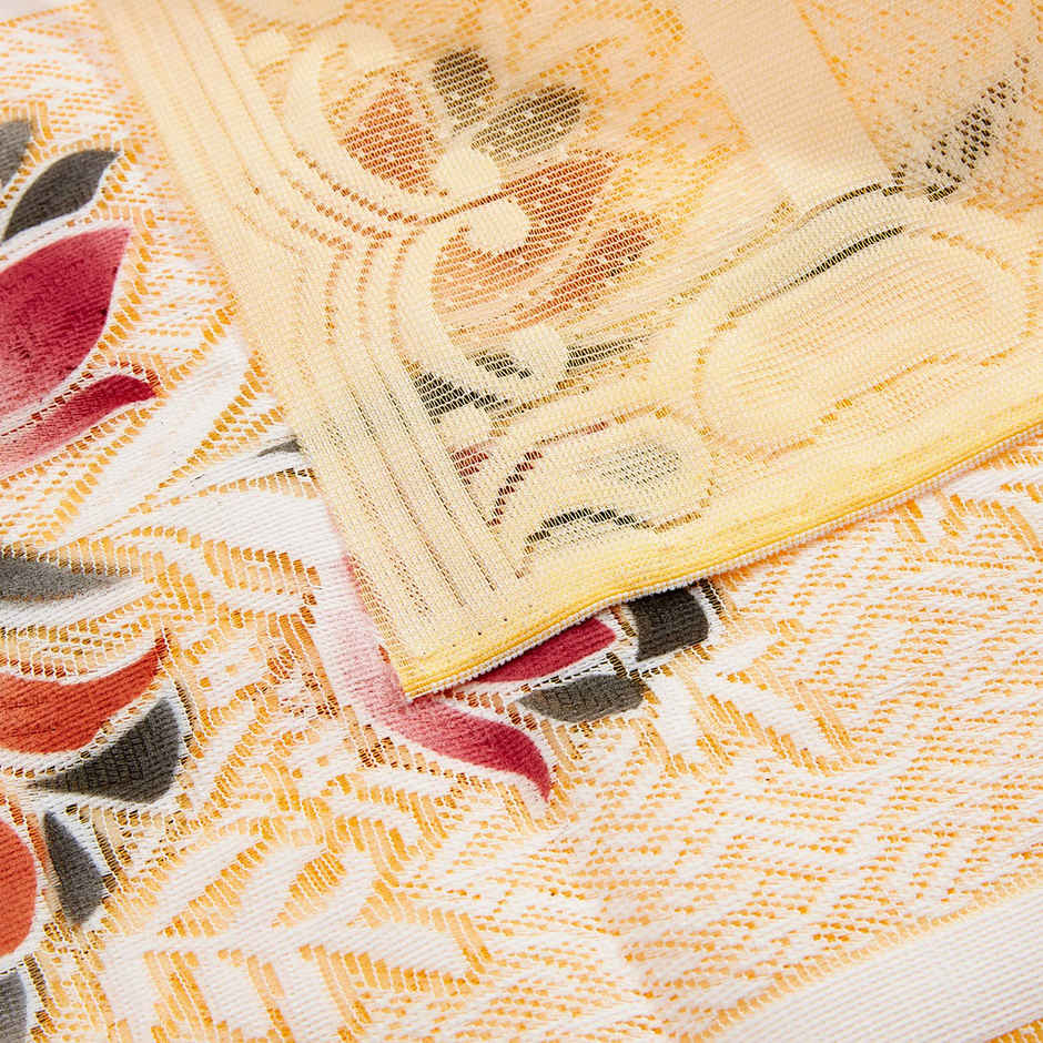 Kuber Industries Pack of 6 Cotton Flower Print 5 Seater Sofa Cover Set | Cream