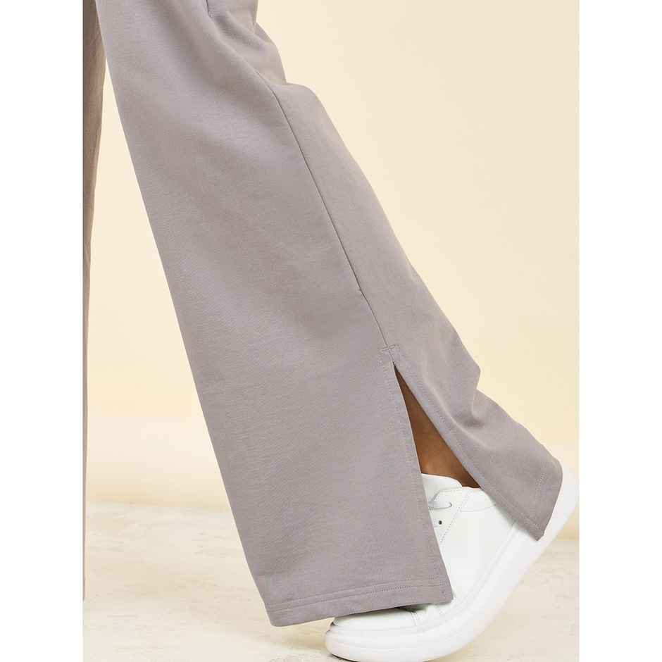 Styli Women's Slim Fit Joggers with French Terry Fabric and Hem Slit | Grey Melange - S